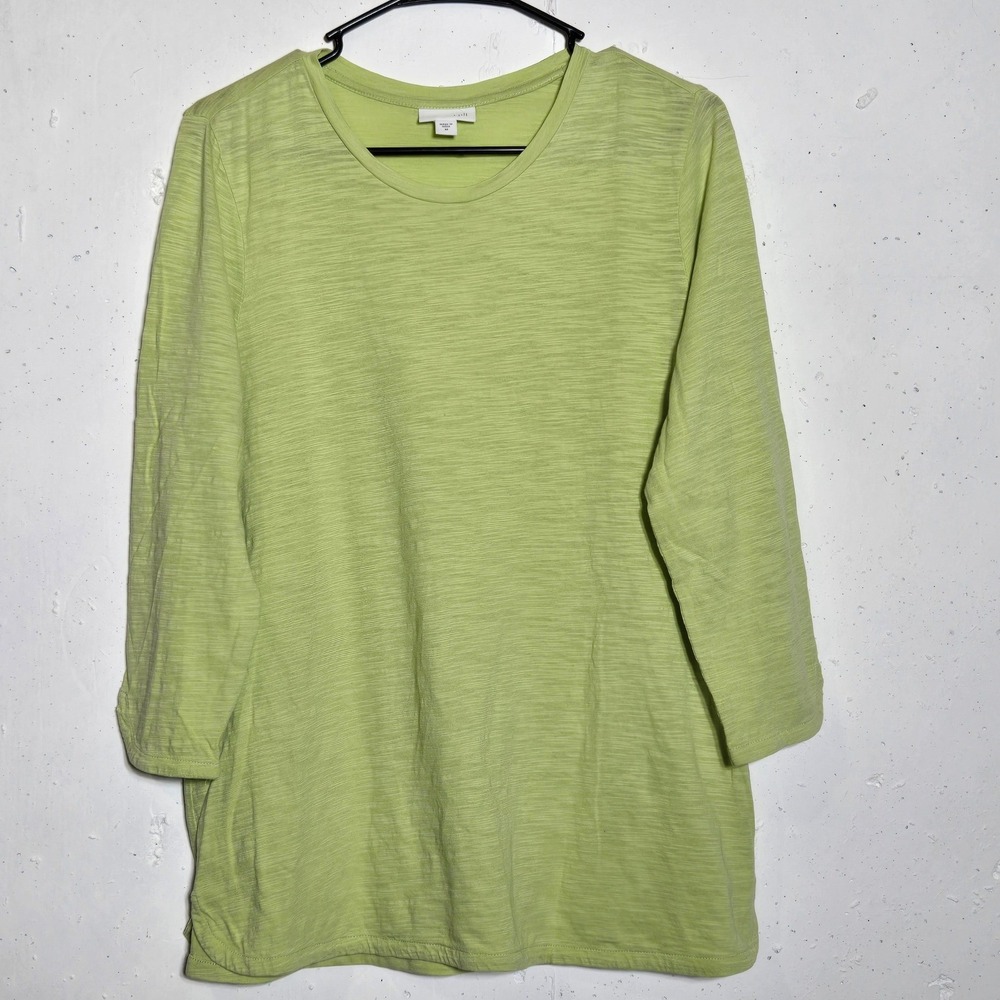 J Jill Lime Green Cotton Slub Knit 3/4 Sleeve Top Medium Comfy Casual Basic